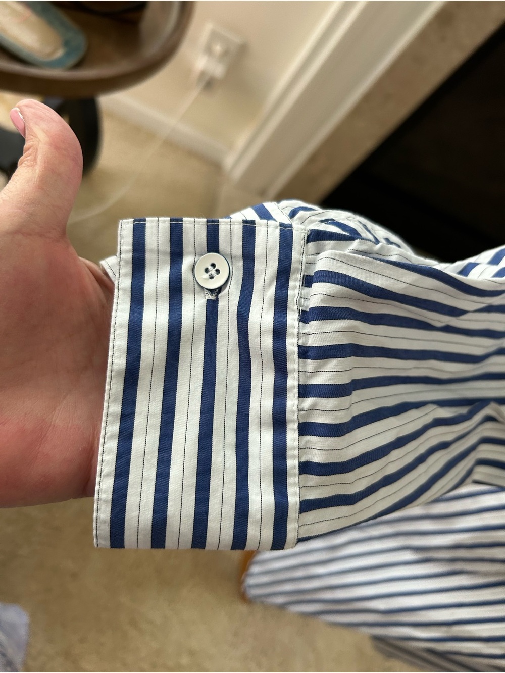 Karen Kane Navy and White Striped Button-Front Shirt Dress - Picture 3 of 8
